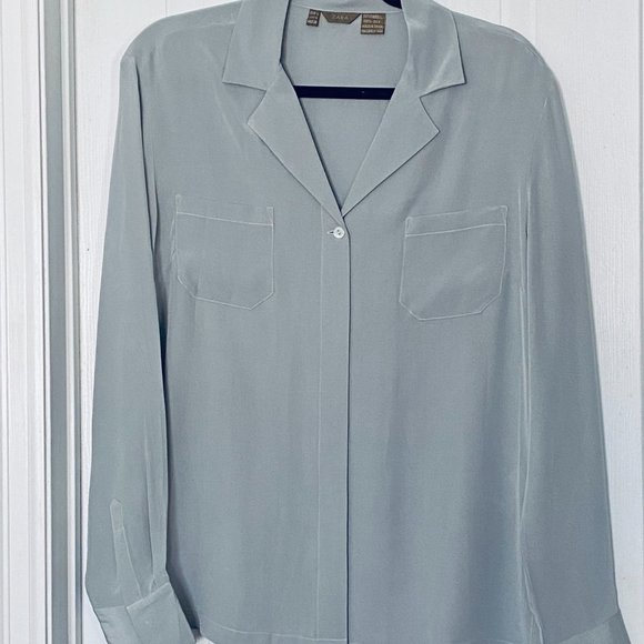100% Silk Blouse in Pale Slate Blue Gray - Picture 2 of 5